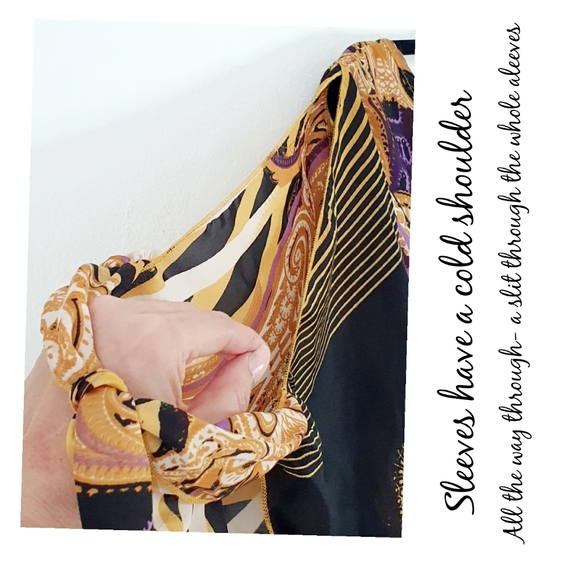 💥NWT- Gold & Black Cold Shoulder Print Romper - Picture 15 of 16